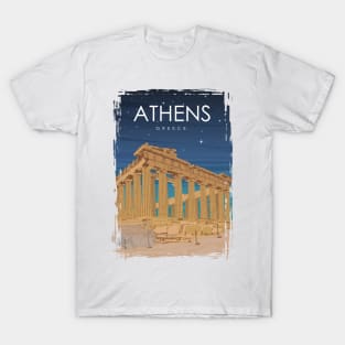 Athens Greece Ruins at Night Travel Poster T-Shirt